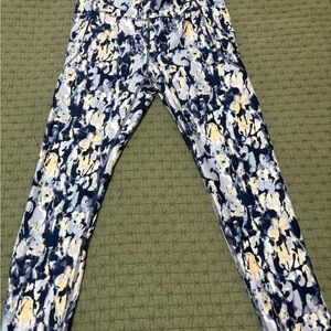 Freely Abstract Floral Print Leggings - Blue, White & Yellow size L